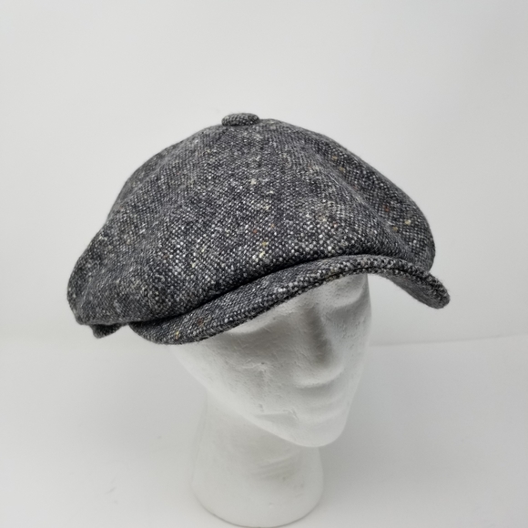 Moon Mens Wool Tweed Newsboy Flat Cap 8 Panel Button Gray Size Large 59cm - Picture 5 of 12